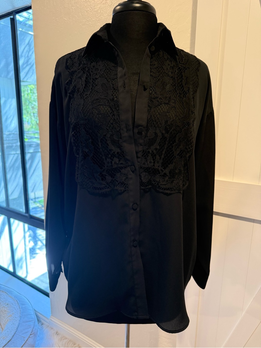 Zara Black Lace-Detail Button Front Top